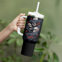 Skull Tumbler With Handle No See Evil Red Rose Jean - Wonder Print Shop