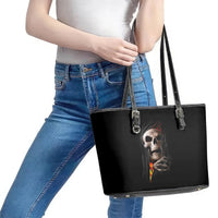 Skull Leather Tote Bag Skeleton Ripped Inside Flame - Wonder Print Shop