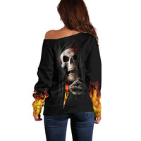 Skull Off Shoulder Sweater Skeleton Ripped Inside Flame - Wonder Print Shop