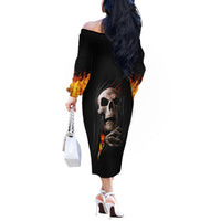 Skull Off The Shoulder Long Sleeve Dress Skeleton Ripped Inside Flame - Wonder Print Shop