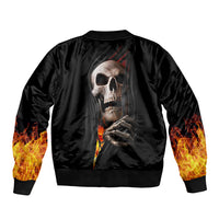 Skull Sleeve Zip Bomber Jacket Skeleton Ripped Inside Flame - Wonder Print Shop