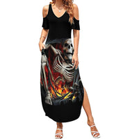 Skull Summer Maxi Dress Skeleton Ripped Inside Flame - Wonder Print Shop