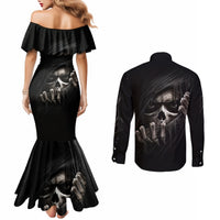 Skull Couples Matching Mermaid Dress and Long Sleeve Button Shirts Evil Skeleton Look Inside DT01