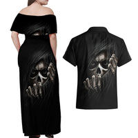Skull Couples Matching Off Shoulder Maxi Dress and Hawaiian Shirt Evil Skeleton Look Inside - Wonder Print Shop