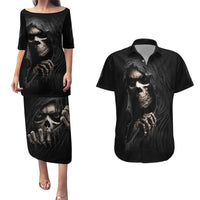Skull Couples Matching Puletasi Dress and Hawaiian Shirt Evil Skeleton Look Inside - Wonder Print Shop