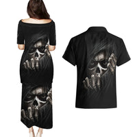 Skull Couples Matching Puletasi Dress and Hawaiian Shirt Evil Skeleton Look Inside - Wonder Print Shop