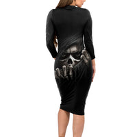 Skull Long Sleeve Bodycon Dress Evil Skeleton Look Inside - Wonder Print Shop