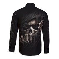 Skull Long Sleeve Button Shirt Evil Skeleton Look Inside - Wonder Print Shop