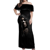 Skull Off Shoulder Maxi Dress Evil Skeleton Look Inside - Wonder Print Shop