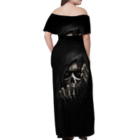 Skull Off Shoulder Maxi Dress Evil Skeleton Look Inside - Wonder Print Shop