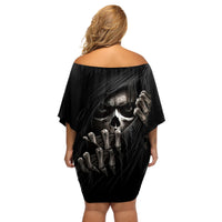 Skull Off Shoulder Short Dress Evil Skeleton Look Inside - Wonder Print Shop