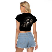 Skull Raglan Cropped T Shirt Evil Skeleton Look Inside - Wonder Print Shop