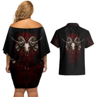 Skull Couples Matching Off Shoulder Short Dress and Hawaiian Shirt Boy Band Queen - Wonder Print Shop