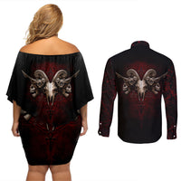 Skull Couples Matching Off Shoulder Short Dress and Long Sleeve Button Shirts Boy Band Queen - Wonder Print Shop