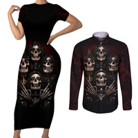 Skull Couples Matching Short Sleeve Bodycon Dress and Long Sleeve Button Shirts Boy Band Queen - Wonder Print Shop