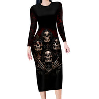 Skull Long Sleeve Bodycon Dress Boy Band Queen - Wonder Print Shop