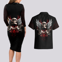 Skull Couples Matching Long Sleeve Bodycon Dress and Hawaiian Shirt Blood Skull Survivor - Wonder Print Shop