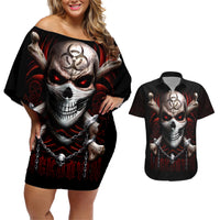 Skull Couples Matching Off Shoulder Short Dress and Hawaiian Shirt Blood Skull Survivor - Wonder Print Shop