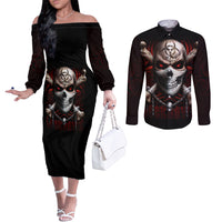 Skull Couples Matching Off The Shoulder Long Sleeve Dress and Long Sleeve Button Shirts Blood Skull Survivor DT01
