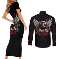 Skull Couples Matching Short Sleeve Bodycon Dress and Long Sleeve Button Shirts Blood Skull Survivor - Wonder Print Shop