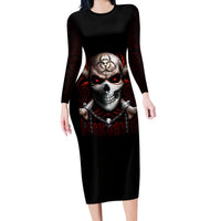 Skull Long Sleeve Bodycon Dress Blood Skull Survivor - Wonder Print Shop