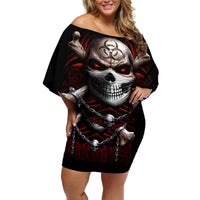 Skull Off Shoulder Short Dress Blood Skull Survivor - Wonder Print Shop