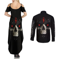 Skull Couples Matching Summer Maxi Dress and Long Sleeve Button Shirts Black Reaper - Wonder Print Shop