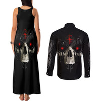 Skull Couples Matching Tank Maxi Dress and Long Sleeve Button Shirts Black Reaper - Wonder Print Shop