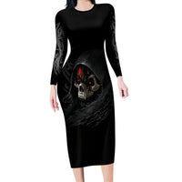 Skull Long Sleeve Bodycon Dress Black Reaper - Wonder Print Shop