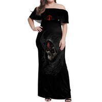 Skull Off Shoulder Maxi Dress Black Reaper - Wonder Print Shop