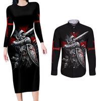 Skull Couples Matching Long Sleeve Bodycon Dress and Long Sleeve Button Shirts Death Skull Crusader - Wonder Print Shop