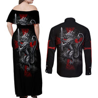 Skull Couples Matching Off Shoulder Maxi Dress and Long Sleeve Button Shirts Death Skull Crusader - Wonder Print Shop