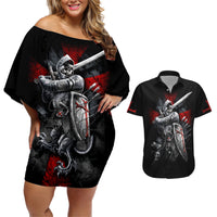 Skull Couples Matching Off Shoulder Short Dress and Hawaiian Shirt Death Skull Crusader - Wonder Print Shop