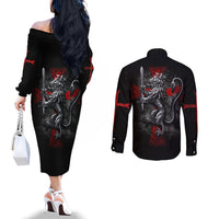 Skull Couples Matching Off The Shoulder Long Sleeve Dress and Long Sleeve Button Shirts Death Skull Crusader DT01