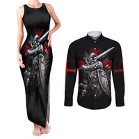 Skull Couples Matching Tank Maxi Dress and Long Sleeve Button Shirts Death Skull Crusader - Wonder Print Shop