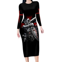 Skull Long Sleeve Bodycon Dress Death Skull Crusader - Wonder Print Shop