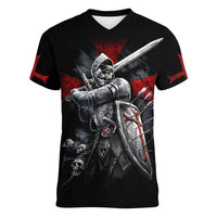 Skull Women V Neck T Shirt Death Skull Crusader - Wonder Print Shop