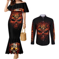 Skull Couples Matching Mermaid Dress and Long Sleeve Button Shirts Fire Skull Tattoo Scream DT01