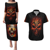Skull Couples Matching Puletasi Dress and Hawaiian Shirt Fire Skull Tattoo Scream - Wonder Print Shop