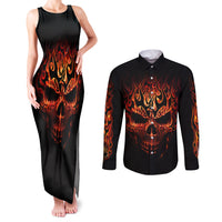 Skull Couples Matching Tank Maxi Dress and Long Sleeve Button Shirts Fire Skull Tattoo Scream - Wonder Print Shop