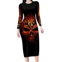 Skull Long Sleeve Bodycon Dress Fire Skull Tattoo Scream - Wonder Print Shop