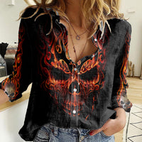 Skull Women Casual Shirt Fire Skull Tattoo Scream - Wonder Print Shop