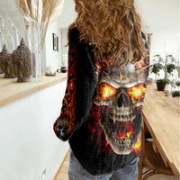Skull Women Casual Shirt Fire Skull Tattoo Scream - Wonder Print Shop