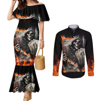 Skull Couples Matching Mermaid Dress and Long Sleeve Button Shirts Gambling Death Fire DT01