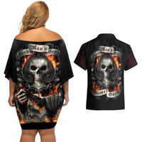Skull Couples Matching Off Shoulder Short Dress and Hawaiian Shirt Gambling Death Fire - Wonder Print Shop