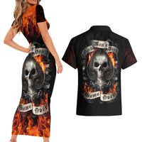 Skull Couples Matching Short Sleeve Bodycon Dress and Hawaiian Shirt Gambling Death Fire - Wonder Print Shop