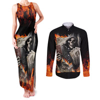 Skull Couples Matching Tank Maxi Dress and Long Sleeve Button Shirts Gambling Death Fire - Wonder Print Shop