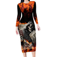 Skull Long Sleeve Bodycon Dress Gambling Death Fire - Wonder Print Shop