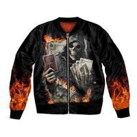 Skull Sleeve Zip Bomber Jacket Gambling Death Fire - Wonder Print Shop