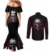 Skull Couples Matching Mermaid Dress and Long Sleeve Button Shirts Death Skull Game Over DT01